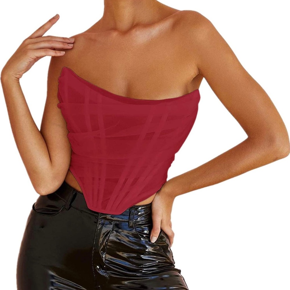 NWT (M) Mesh Bustier Corset Top Boned Wine Red
